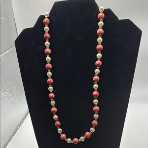 Elegant Pink and Gold Beaded Necklace